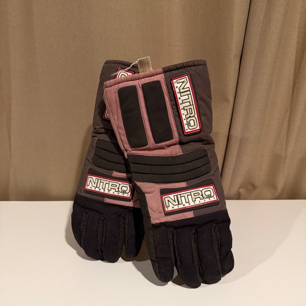 Vintage‎ Nitro Snowboards USA Gloves Purple Grey XL Padded Winter Ski Gear